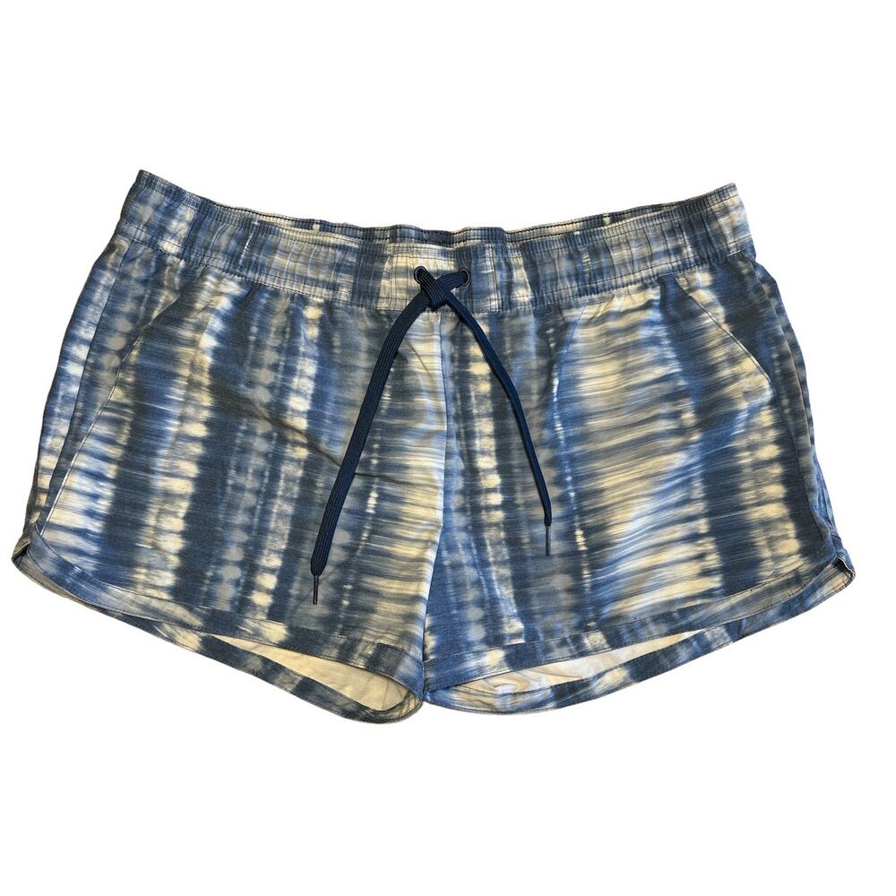 prAna Active Workout Tech Hiking Shorts 3" Inseam Sz L Blue White TieDye Pockets